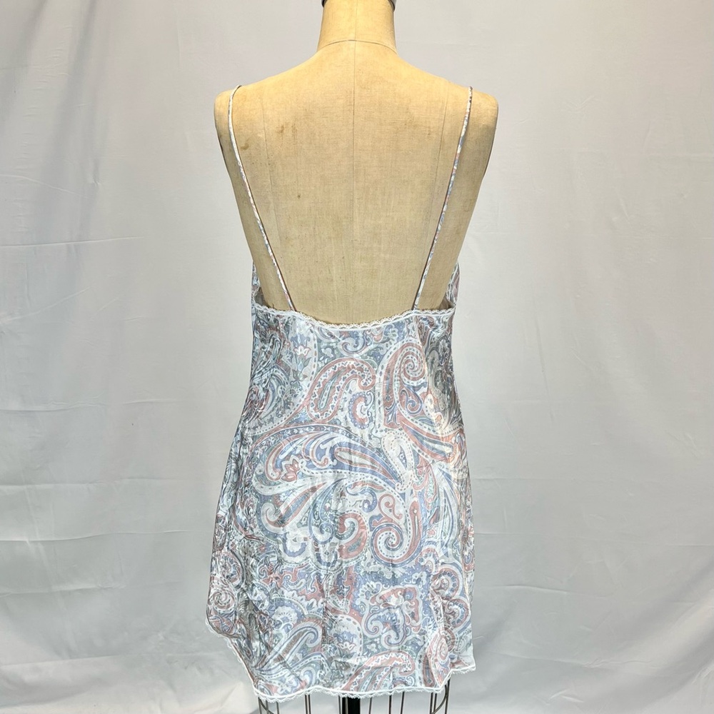 VINTAGE 80s pastel paisley floral silky satin nightgown mini midi lace - Picture 6 of 10